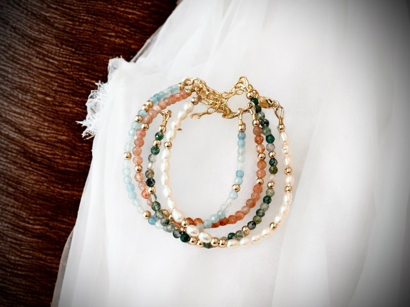 天然海宝蓝草莓晶水草玛瑙日本进口天然淡水珍珠气质手环手链 - 手链/手环 - 珍珠 银色