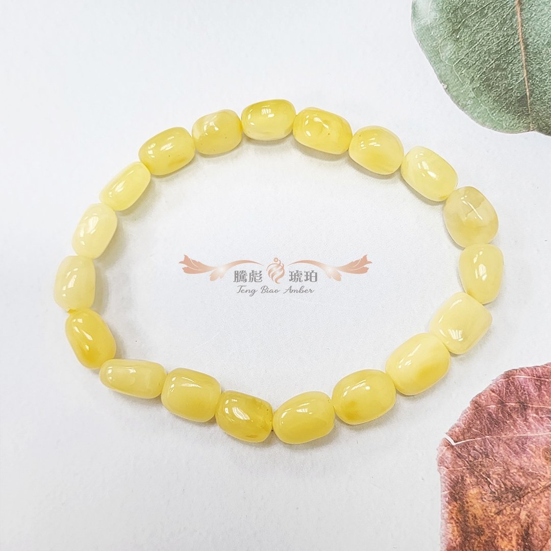 腾彪琥珀 天然琥珀蜜蜡 飘花色蜜蜡 沁色随形 小精品雅致款 手链 - 手链/手环 - 半宝石 黄色