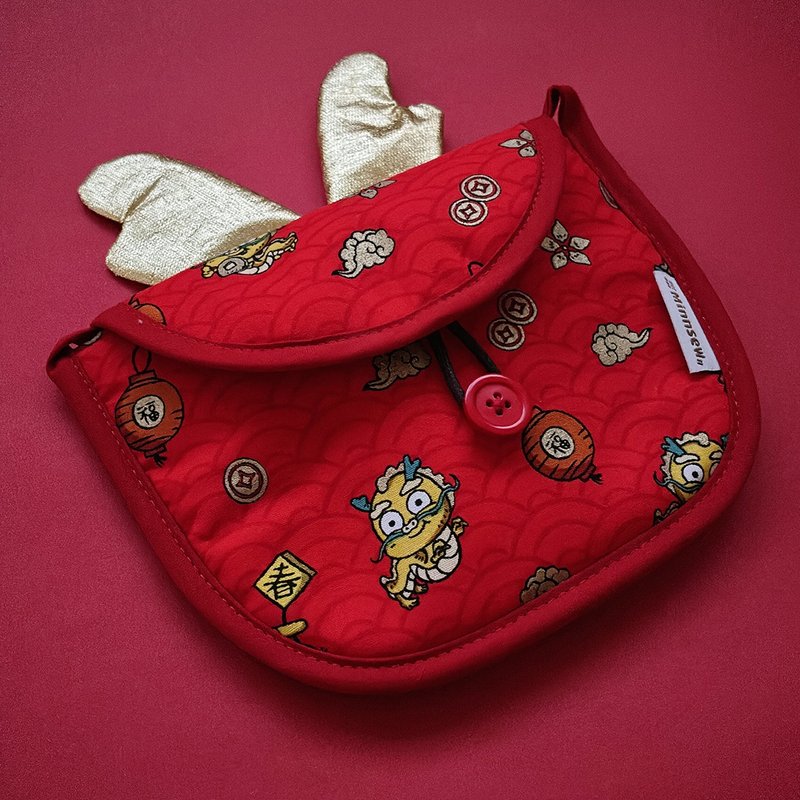 迎福龙 龙角包 可装红包 好运龙来 - 围嘴/口水巾 - 棉．麻 红色