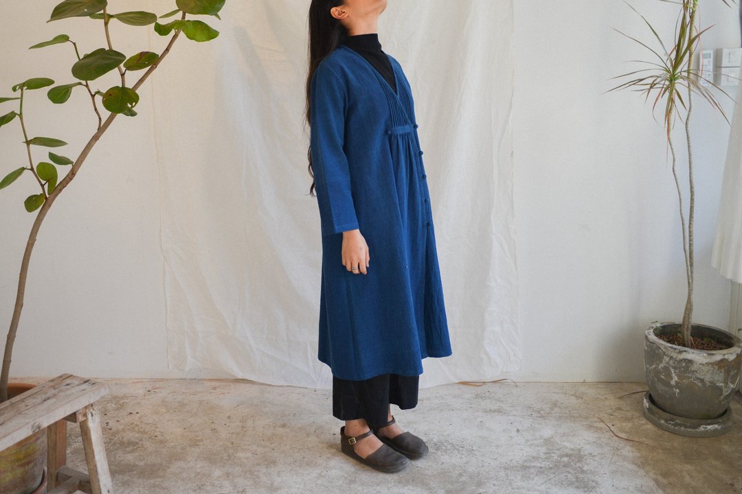 Oki Onepiece | Natural Indigo | Hand Woven - 洋装/连衣裙 - 棉 蓝色