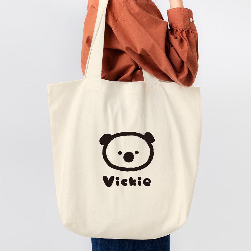 熊头 定制化英文名 环保购物袋 侧背包 tote 帆布袋 PU006 - 侧背包/斜挎包 - 棉．麻 白色