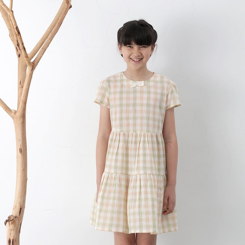 有机棉女童清格蛋糕洋装 - 童装裙 - 棉．麻 绿色