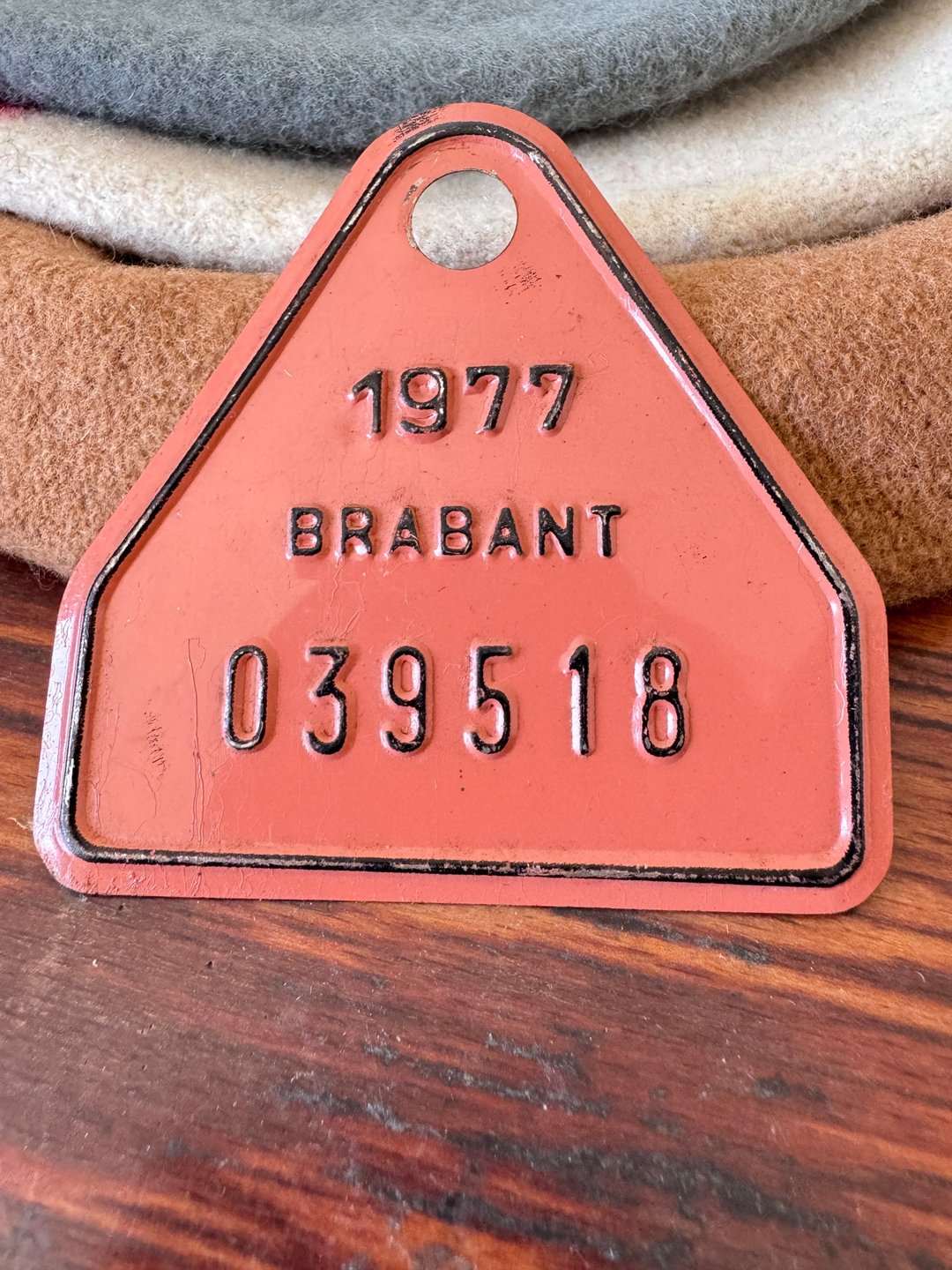 少见古董1977年比利时脚踏车牌 铁牌 烤漆 摆饰 W860 - 钥匙链/钥匙包 - 其他金属 金色