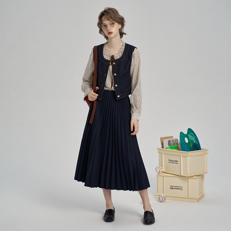 复古风琴褶半裙|裙子|两色|夏秋款|Sora-1265 - 裙子 - 其他人造纤维 多色