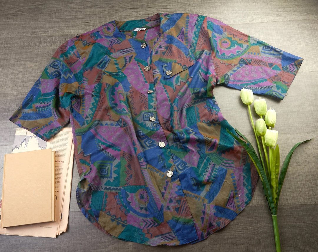 加大码 | 60 年代女士复古上衣 | 女装上衣 | 女士复古服装 - 女装衬衫 - 其他材质 蓝色