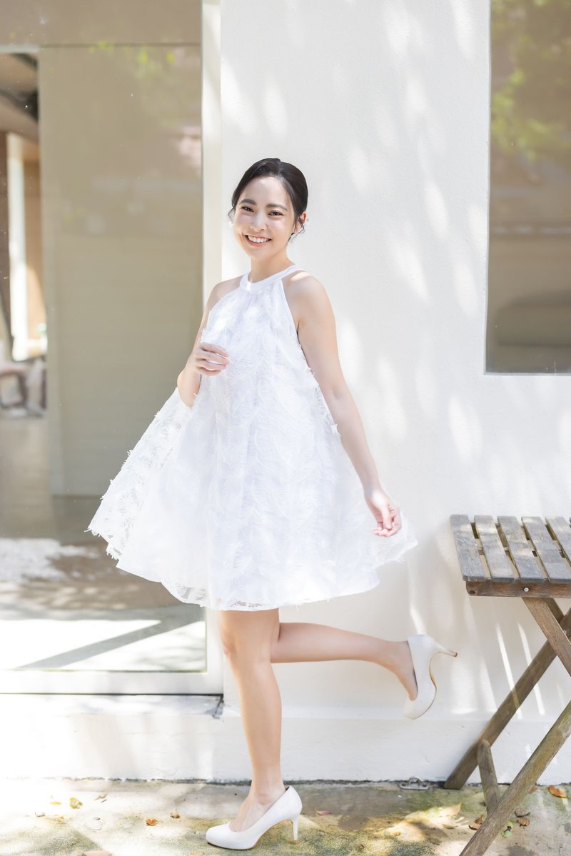 羽毛蕾丝短洋装 白色款       轻婚纱首选 - 洋装/连衣裙 - 其他材质 白色