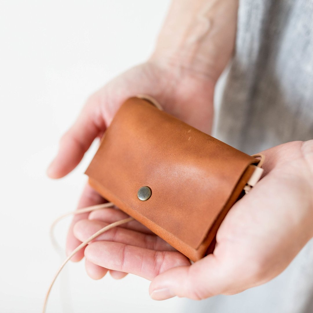 Cut off genuine leather mini wallet / camel - 皮夹/钱包 - 真皮 咖啡色