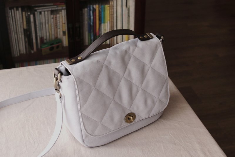 Chez。城市系列-菱纹背背-水蓝灰x深咖可可 - 侧背包/斜挎包 - 聚酯纤维 蓝色