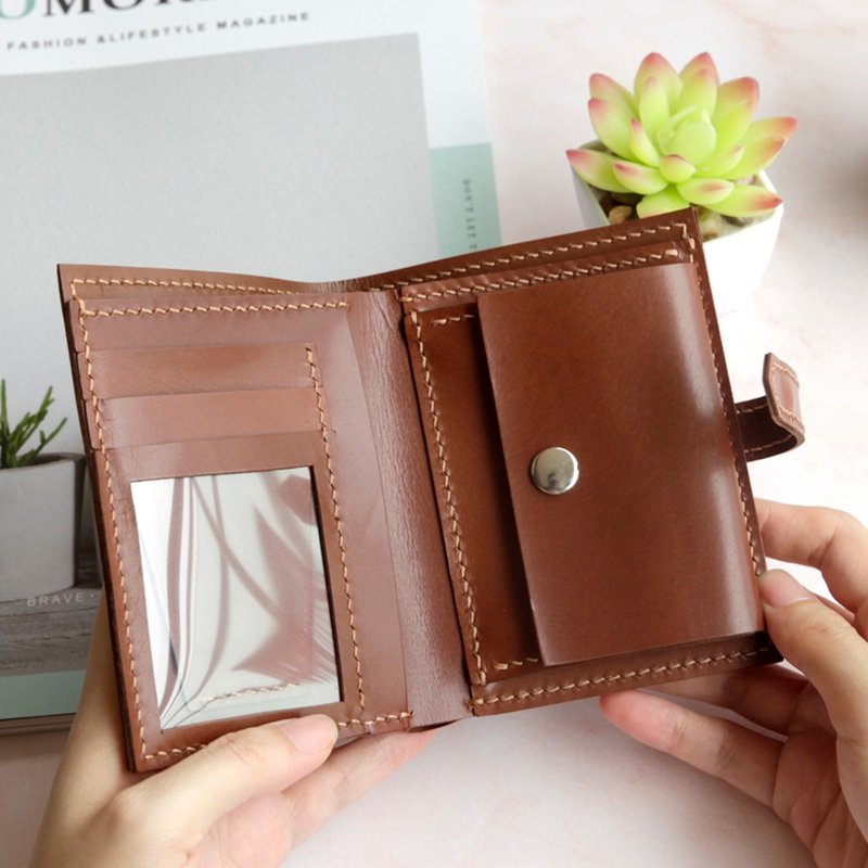 皮革diy材料包/完成品 搭扣竖款钱包 零钱袋短夹 散纸袋银包刻名 - 皮件 - 真皮 