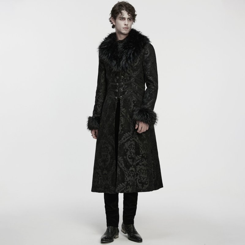 哥德极地圣愚仿皮草毛领长外套 - 男装外套 - 其他材质 黑色