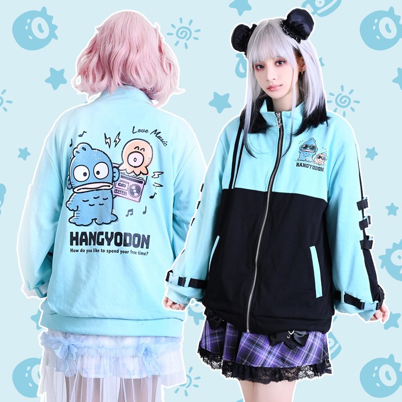 原创三丽鸥SANRIO人鱼汉顿立领扣带拼色仿旧中性运动外套【JJ5076 - 男装外套 - 棉．麻 