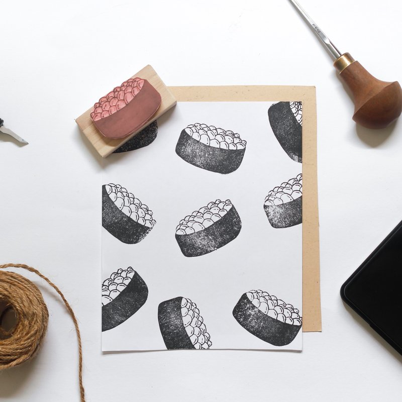 鱼子酱寿司－手刻橡皮章 - 印章/印台 - 橡胶 黑色