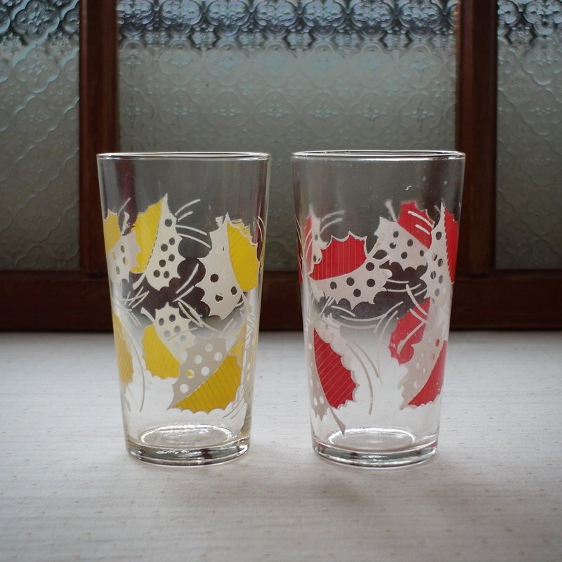 早期印花果汁杯-纷飞 (餐具/旧货/老物/玻璃/水杯/图花) - 茶具/茶杯 - 玻璃 多色