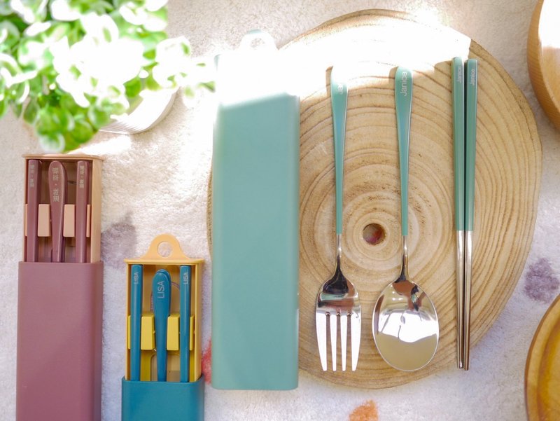 马卡龙不锈钢三件式餐具组(森林绿)  定制化/开学礼物/企业赠品 - 筷子/筷架 - 不锈钢 