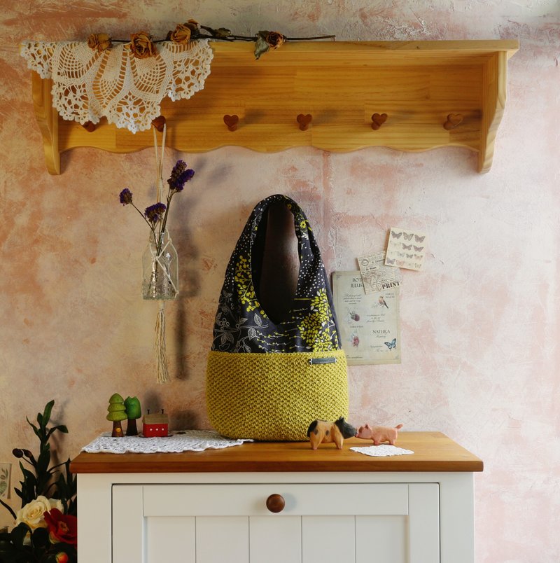 【限量现货】Handmade手工编织/黄麻绳编织/肩背包/麻绳布包 - 侧背包/斜挎包 - 棉．麻 黄色