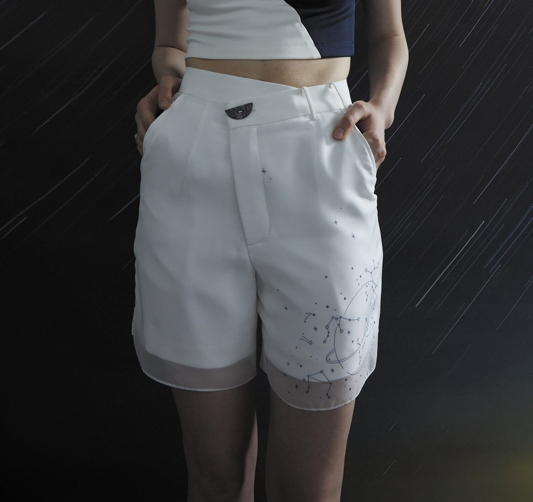 SHORTS OVERLAP 缕空雪纺印花短裤 (白) (预购 2 周) - 女装短裤 - 其他材质 白色