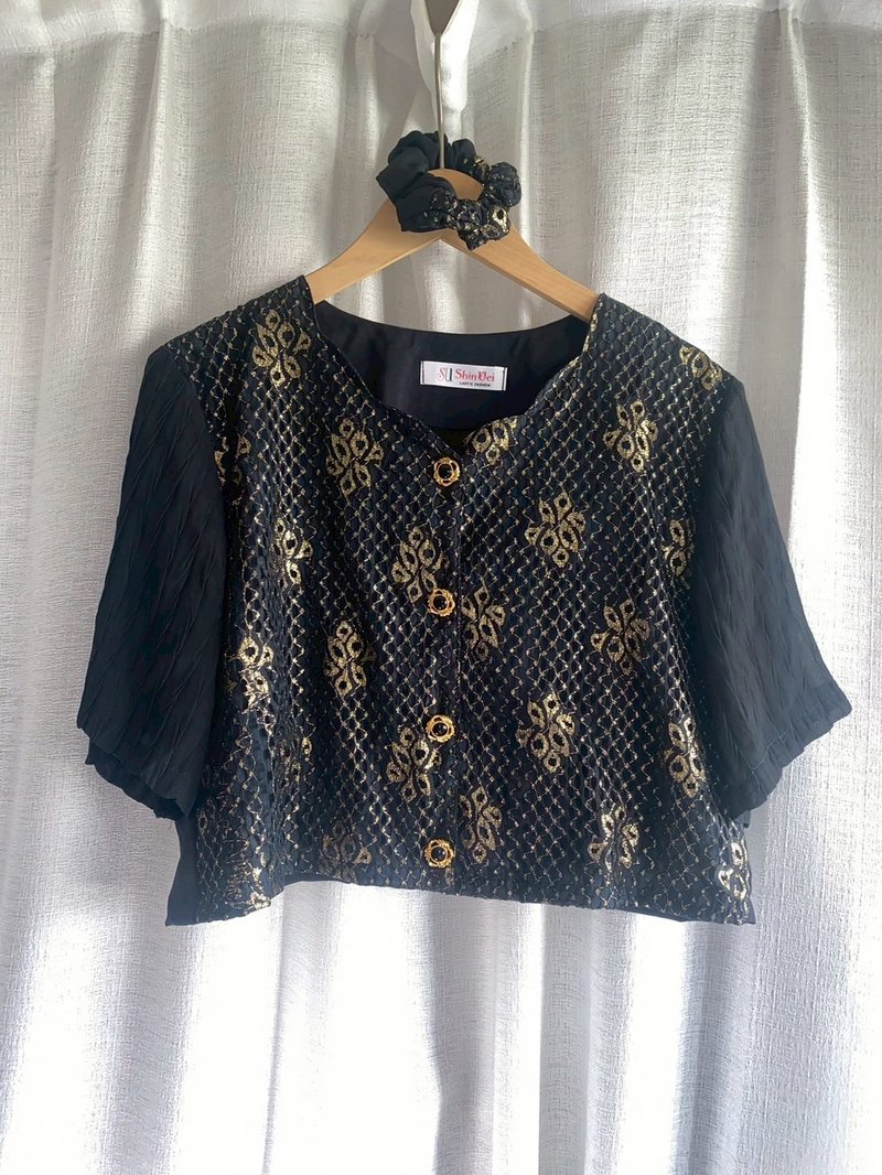 纯情百货行 Vintage 改制 古着短版上衣  LS036 黑夜月谱短版上衣 - 女装衬衫 - 聚酯纤维 黑色