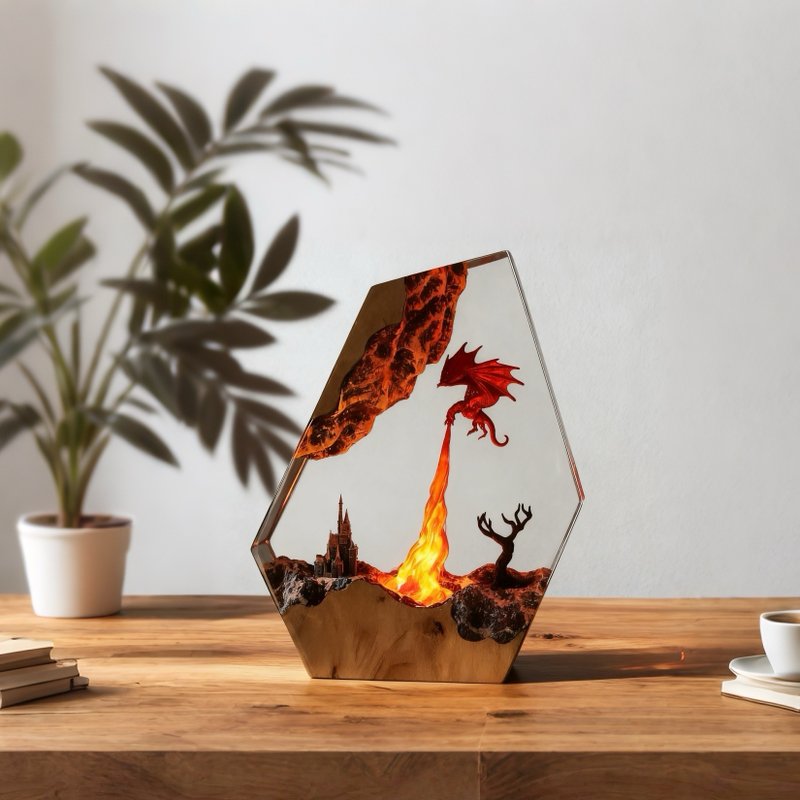 魔幻史诗氛围灯 高透树脂实木底座 个性化刻字奇幻摆件礼物 - 灯具/灯饰 - 树脂 