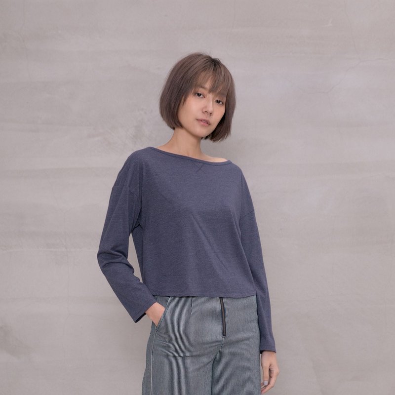 好伙伴针织上衣 My Favor Companion Boat Neck Basic Top T216 - 女装上衣 - 棉．麻 蓝色