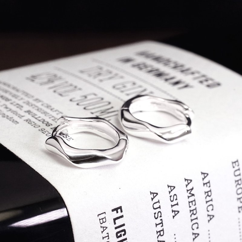 海岸线 易扣式 13mm 925纯银耳环 女生 男生 中性耳环 - 耳环/耳夹 - 纯银 银色