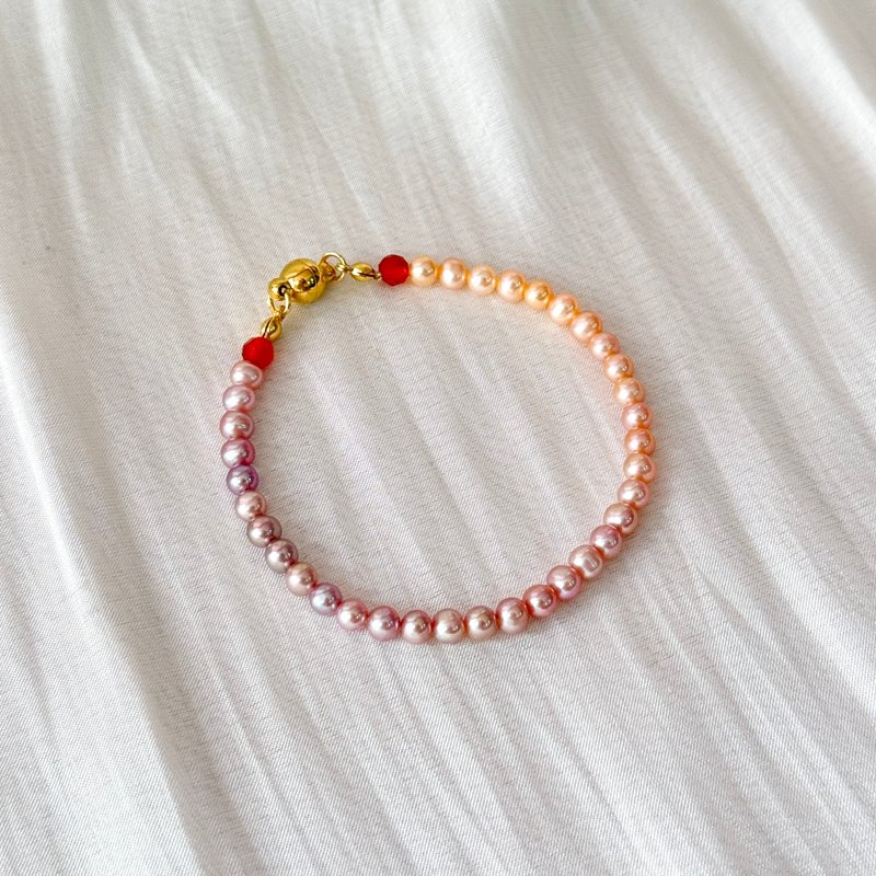 粉紫色彩色珍珠渐层吸扣手链 - 手链/手环 - 珍珠 