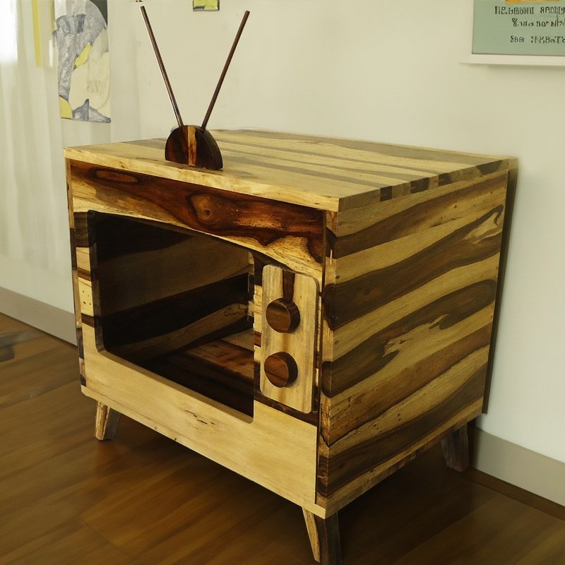 【吉迪市100%胡桃木家具】LT-079B 胡桃木复古电视造型猫窝 猫屋 - 床垫/笼子 - 木头 咖啡色