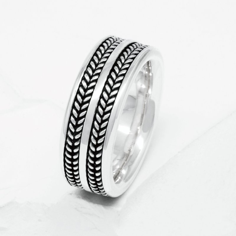 宽版编织戒- 经典双排双线 - 戒指 - 纯银 
