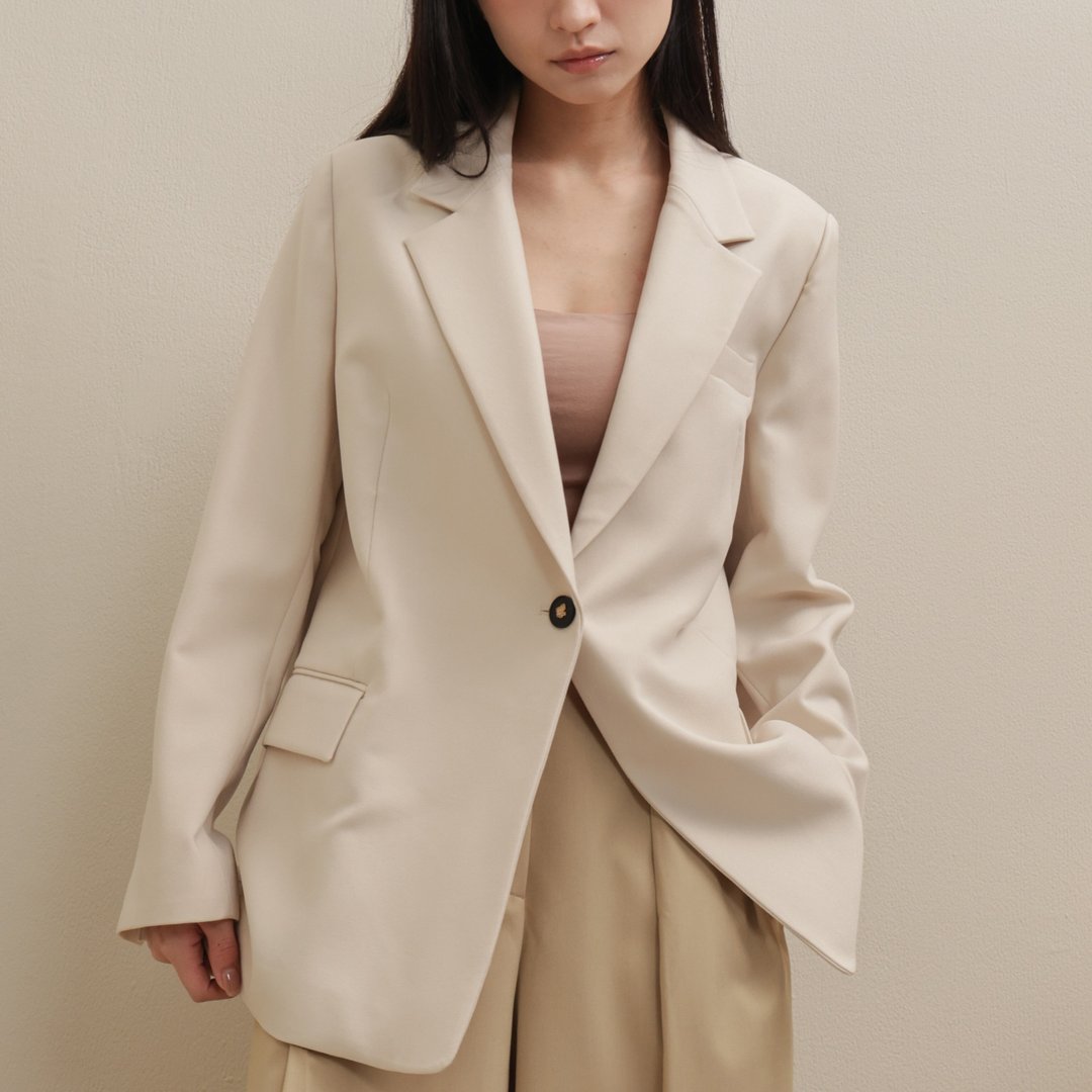 都会女子-宽松西装外套-杏白色 - 女装西装外套/风衣 - 棉．麻 白色