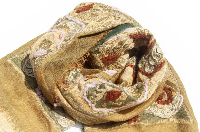 喀什米尔Cashmere/水煮羊毛披肩/针织围巾/刺绣围巾/羊绒披巾-花 - 围巾/披肩 - 羊毛 多色