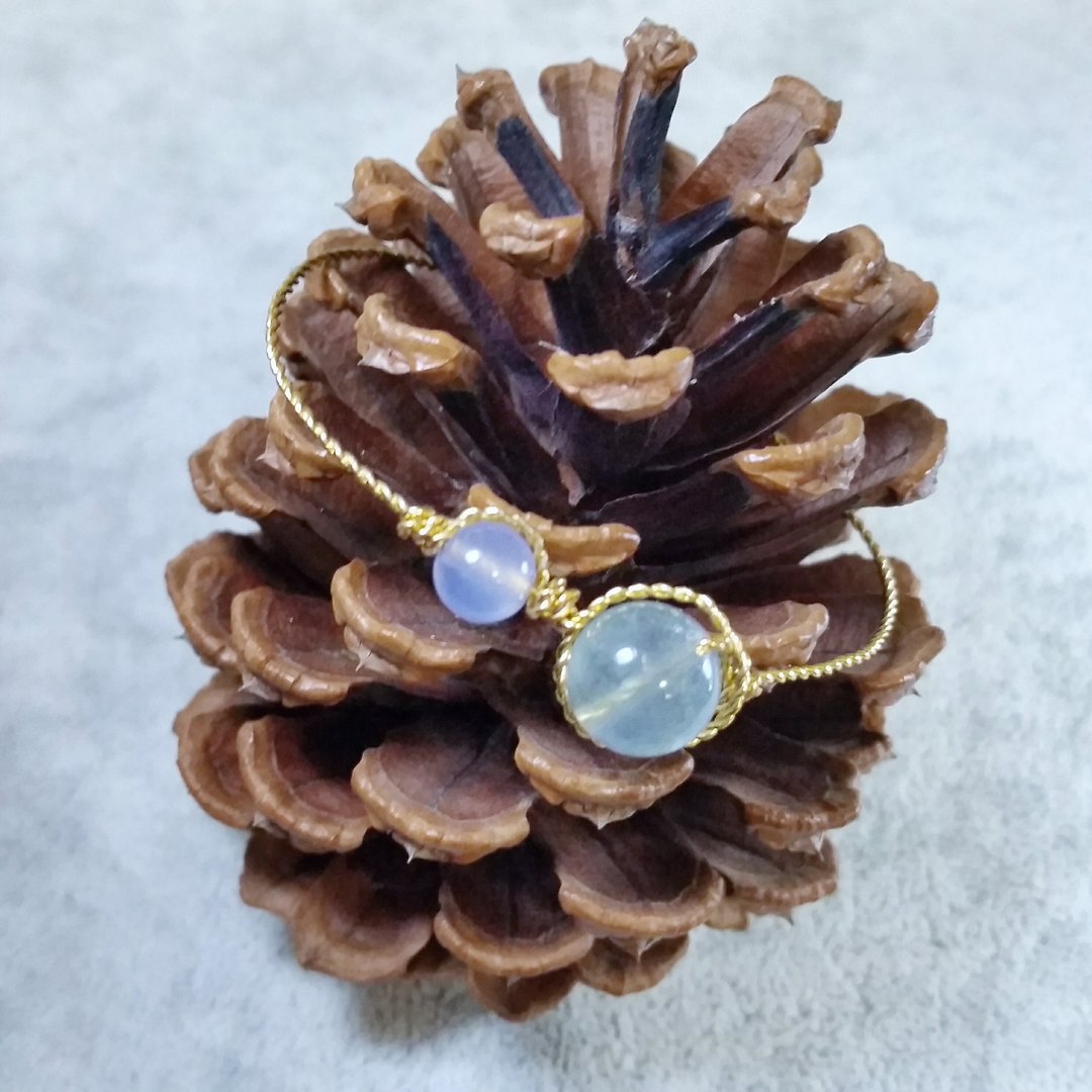 订制 蓝萤石， 蓝玉髓 镀金/镀银链条手环 Flourite gold-plated/silver-plate ring, please provide ring size when order - 手链/手环 - 宝石 蓝色