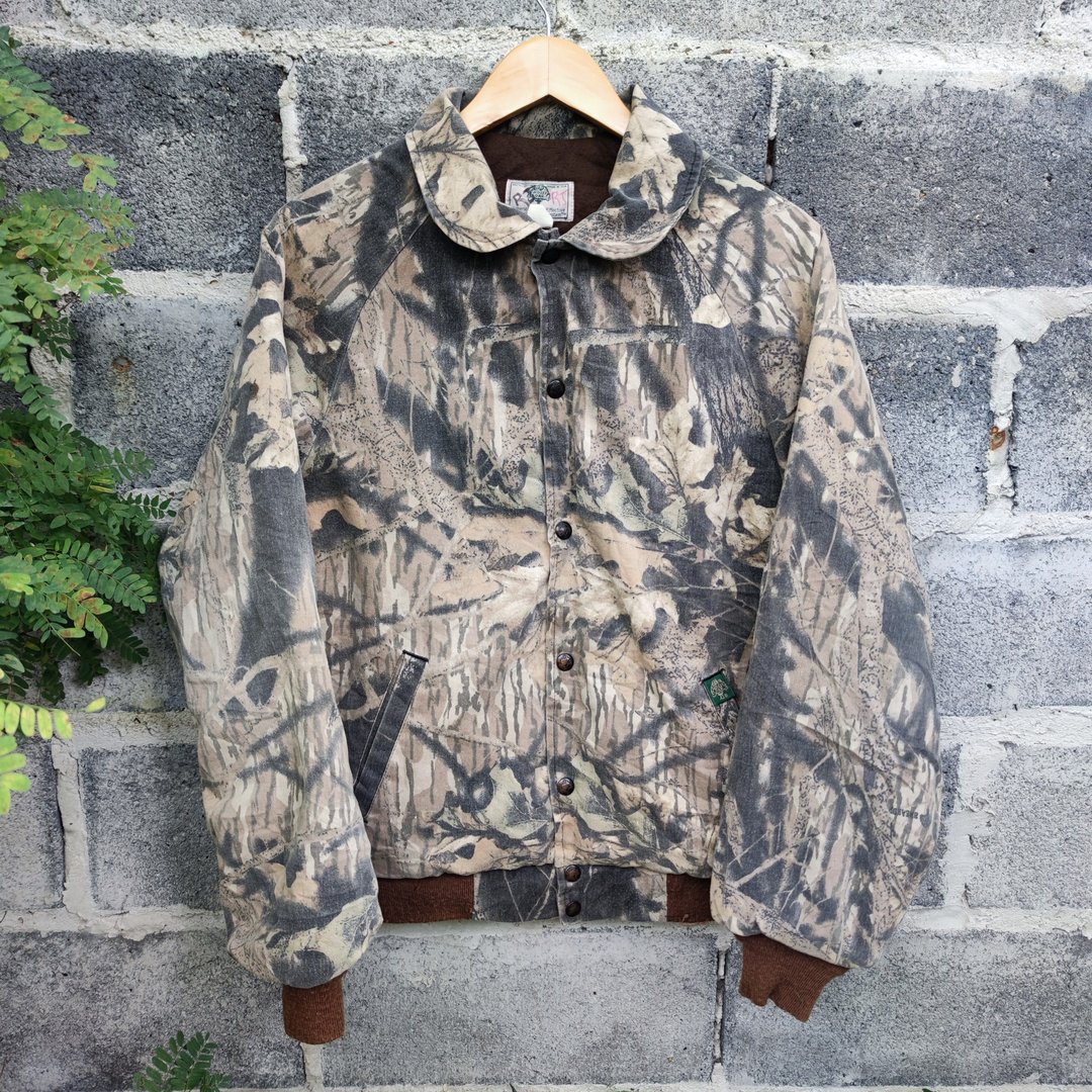 Vintage 90s Mossy Oak Break-up Camo Quilted USA Bomber Jacket - 男装外套 - 棉 多色