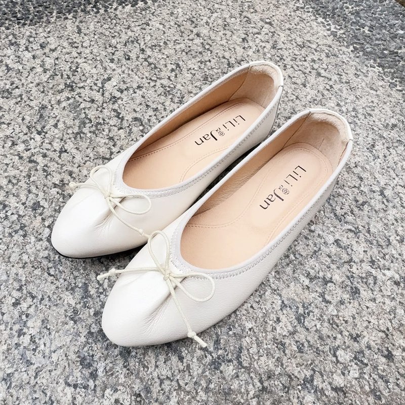 【女孩的新衣】抓皱极软嫩羊皮芭蕾舞鞋_纯净白 - 芭蕾鞋/娃娃鞋 - 真皮 白色