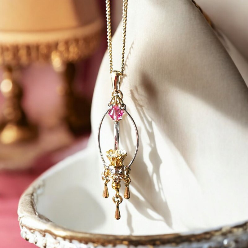 10月 生日蜡烛 项链 粉红碧玺 - 项链 - 玻璃 粉红色