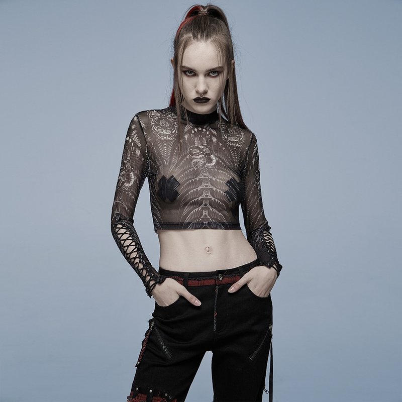 哥德迷幻草药师印花上衣 - 针织 / 网布 - 女装上衣 - 其他材质 黑色