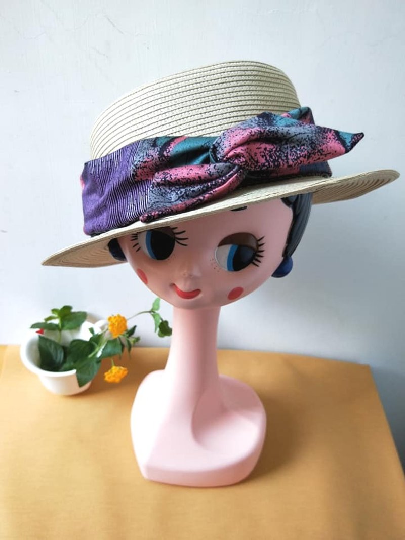 转转发带(手工)-领结耳-锈斑 - 发饰 - 棉．麻 紫色