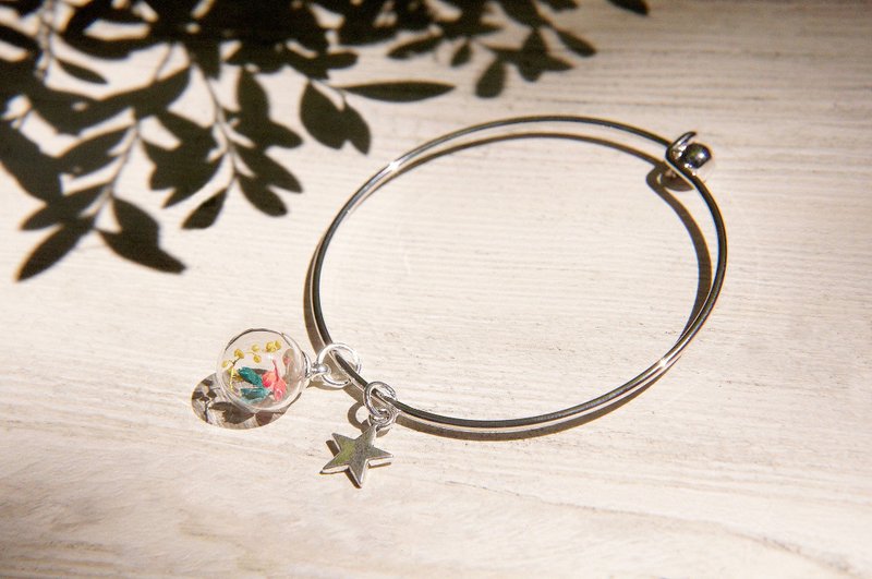 情人节礼物 / 森林系 / 英式几何设计感玻璃球银色手环 手镯 手链 - 三色花朵 + 星星 - 手链/手环 - 玻璃 银色