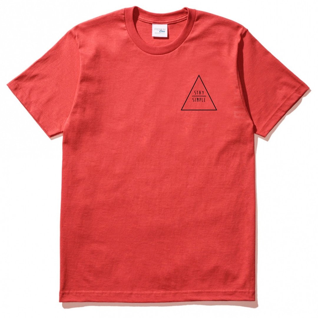 左胸 STAY SIMPLE Triangle 短袖T恤 红色 保持简单三角型 几何 - 男装上衣/T 恤 - 棉 红色