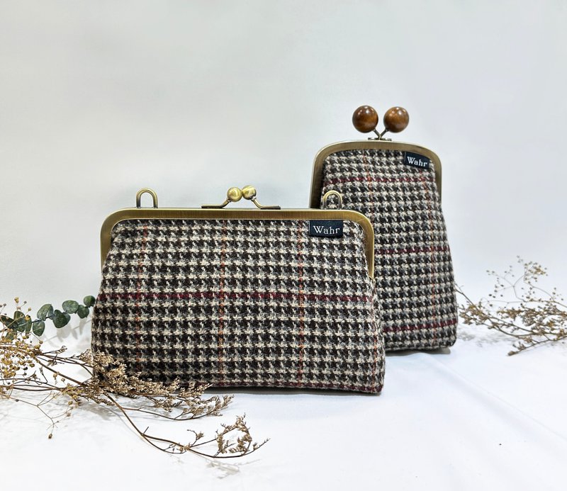 千千鸟毛料 口金包 侧背包 肩背包 随身包 手机包 - 侧背包/斜挎包 - 棉．麻 咖啡色