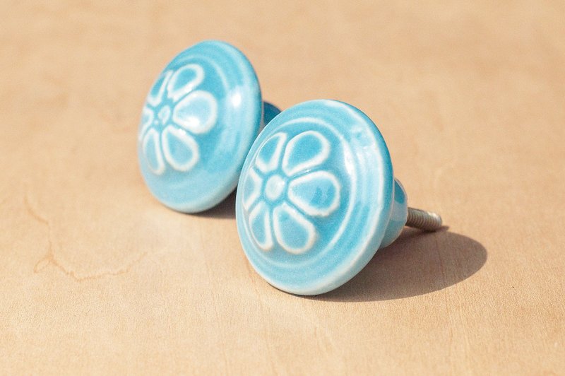 创意礼物 英式复古手绘陶瓷手把 / 陶瓷门把 / 陶瓷窗户门把 - 圆形蓝色清真寺 - 花瓶/陶器 - 陶 蓝色