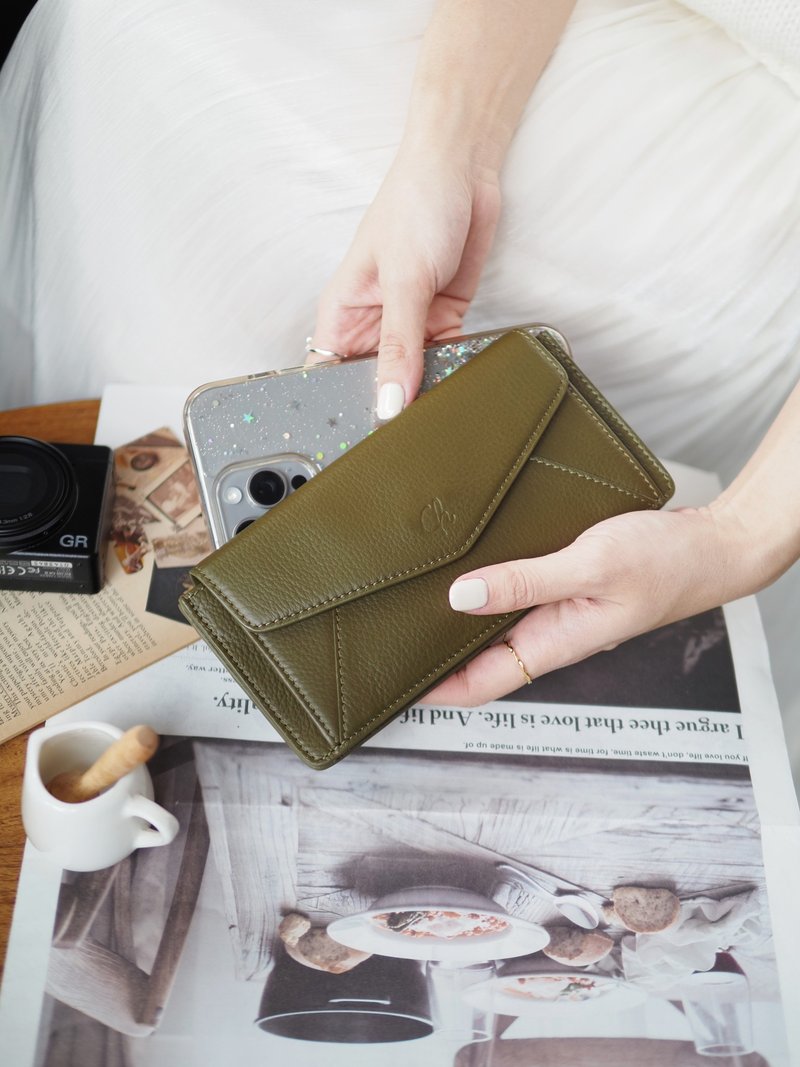 Sundae (焙茶色)：极简长夹、牛皮、皮夹、橄榄绿 - 皮夹/钱包 - 真皮 绿色