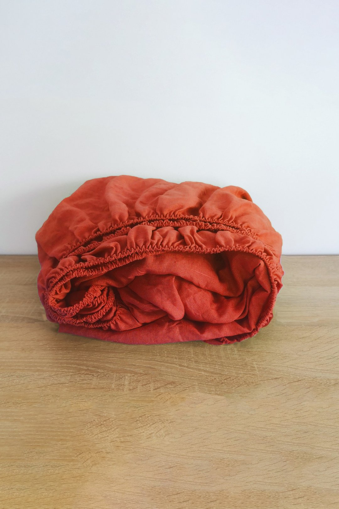 Terracotta linen fitted sheet / Softened linen bed sheet / Deep pocket - 寝具 - 亚麻 红色