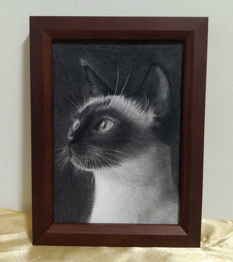 摆设 / 猫 / 炭精笔画 / 原稿 / 含框 - 海报/装饰画/版画 - 纸 