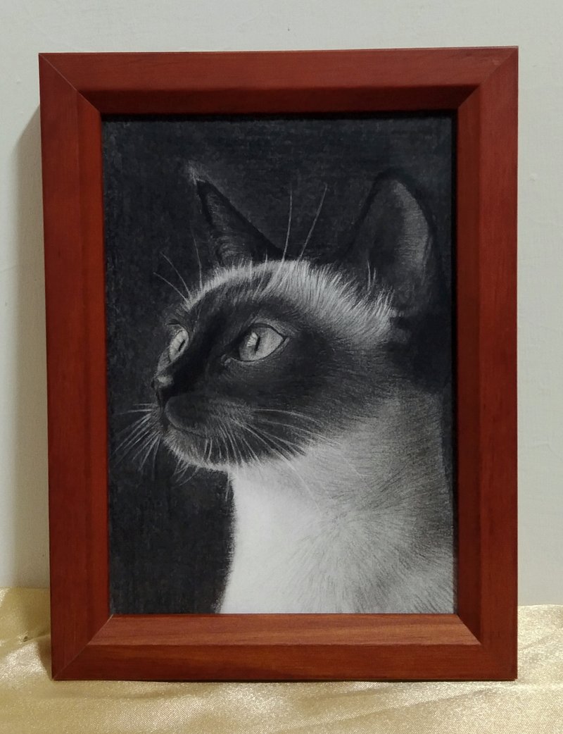 摆设 / 猫 / 炭精笔画 / 原稿 / 含框 - 海报/装饰画/版画 - 纸 