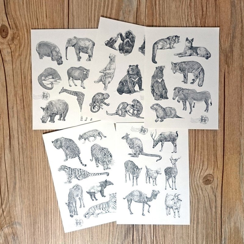 动物线条插画贴纸组 - 贴纸 - 纸 白色