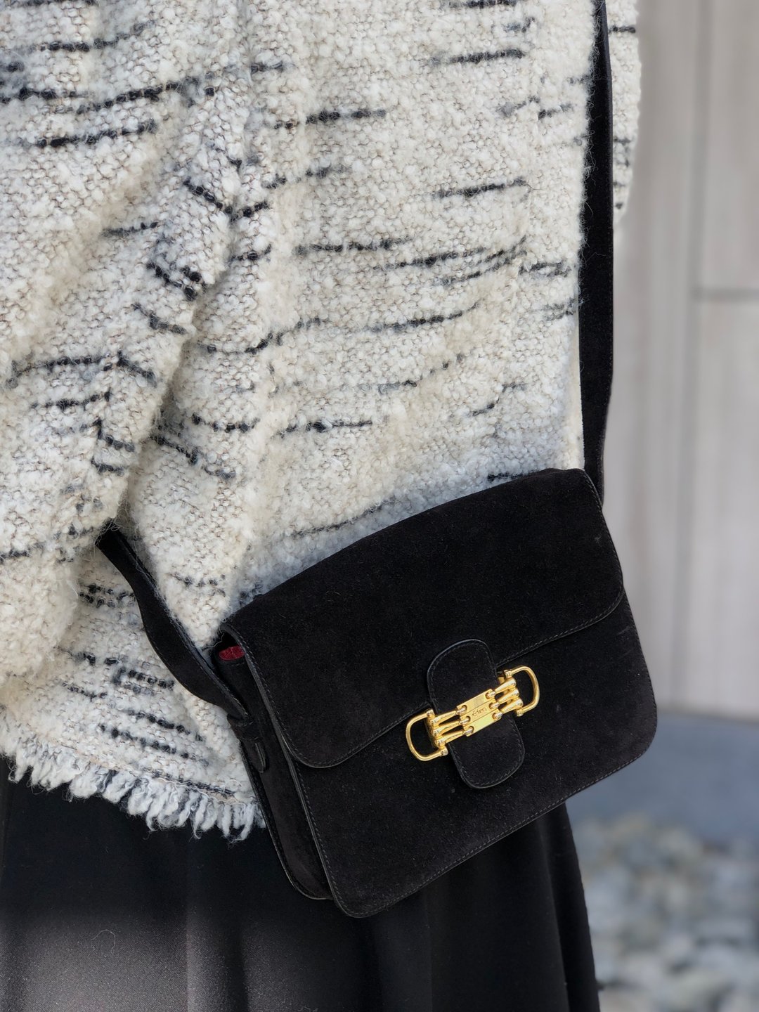 【日本直送 名牌中古包】CELINE 赛琳 黑色马衔扣麂皮斜背包 Crossbody vintage yffeiu - 侧背包/斜挎包 - 真皮 黑色
