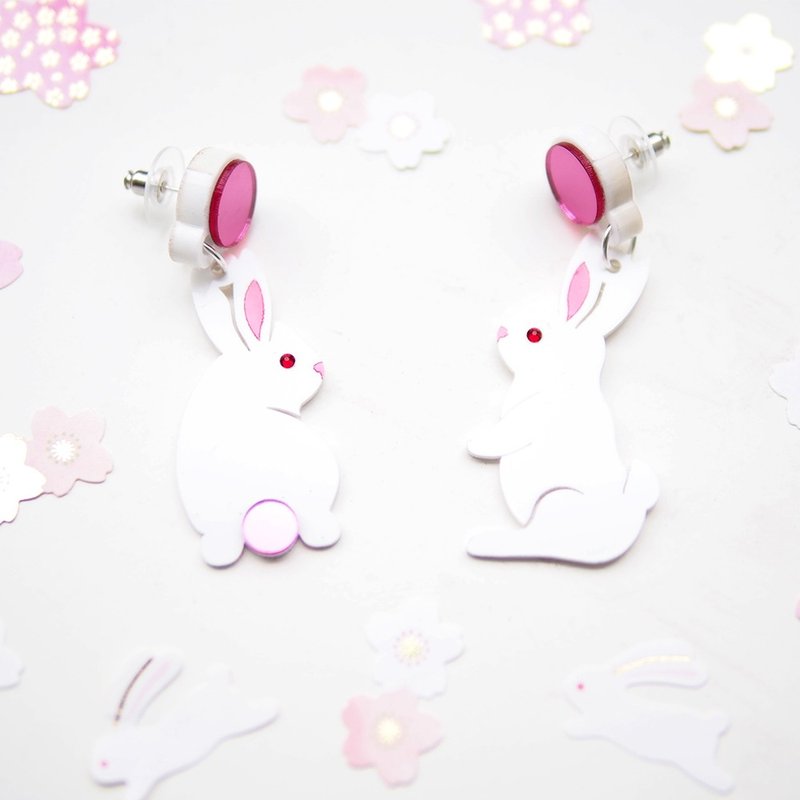 兔兔吊耳环 - 耳环/耳夹 - 压克力 白色