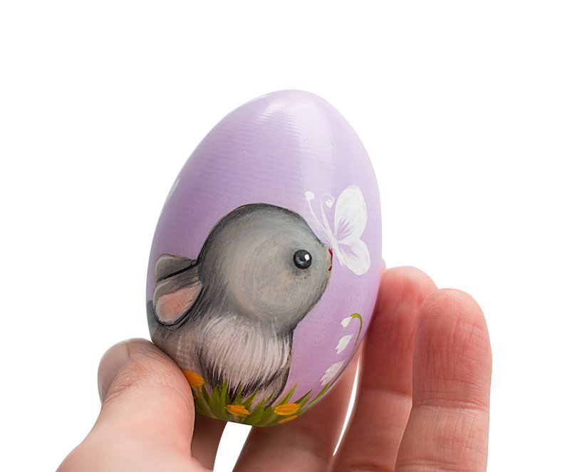 Handpainted Easter egg Wooden keepsake bunny Easter basket filler Fun egg hunt - 其他 - 木头 蓝色