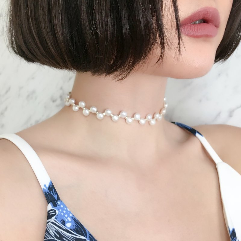 Silver / Freshwater Pearl Constellations / Pearl Choker Necklace SV147SWH - 项链 - 石头 白色