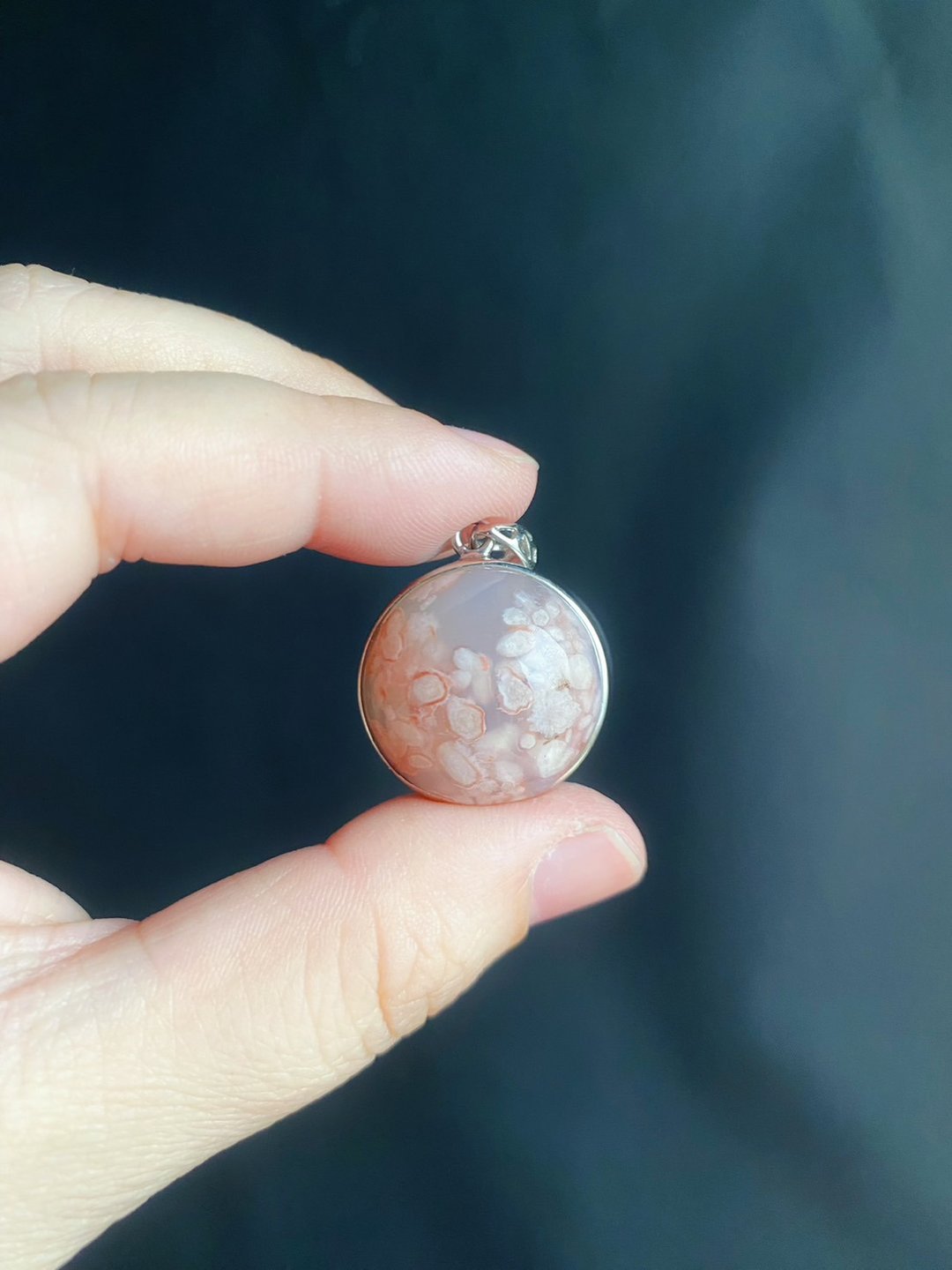 618 樱花玛瑙 满天星 小碎花 水中花 S925 银镶 项链 天然石 礼物 - 项链 - 水晶 粉红色