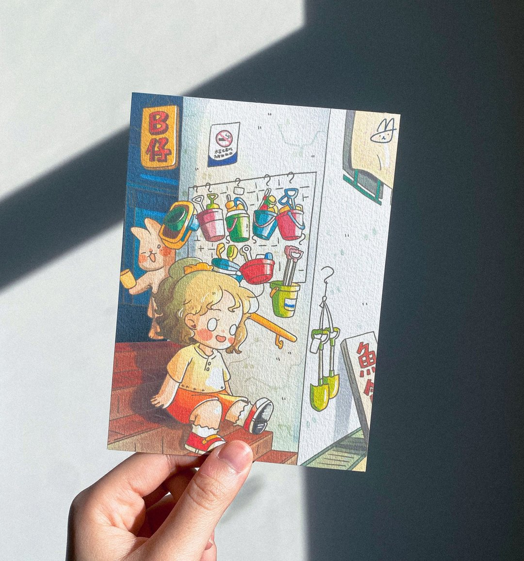 明信片/ 香港角落仔 ~ 旧式美乐街市 - 卡片/明信片 - 纸 橘色